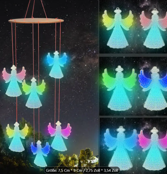 Diamond Painting 6-teiliges 5D Windspiel-Diamond-Painting-Set, Acryl mit Nachtleuchten, funkelnde Kristall-Diamond-Engel